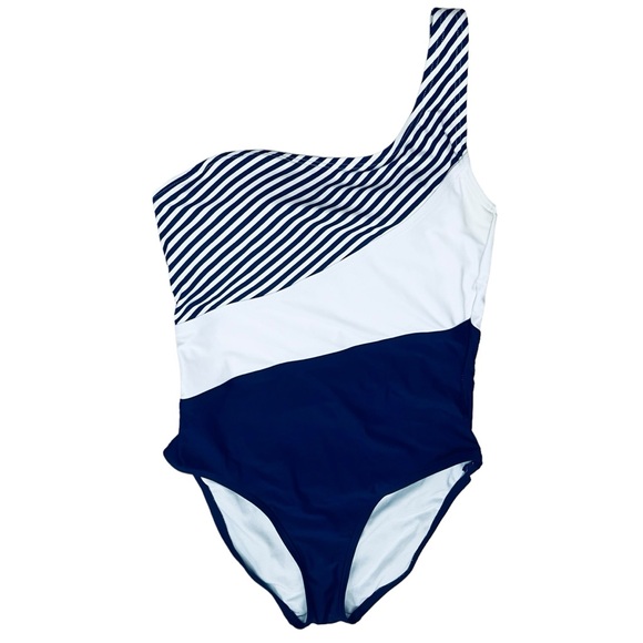 Kona Sol Other - Kona Sol Swimsuit UPF 50+Navy White One Shoulder Striped One Piece M